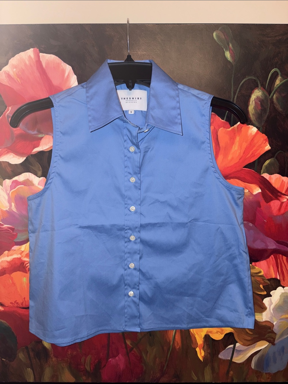 NWOT The Shirt by Rochelle Behrens Sleeveless Button-Down Blue Cotton Top